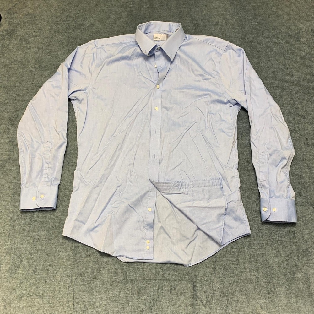 Nordstrom Rack Dress Shirt Mens 16 Blue Cotton Non Iron Trim Fit Career Formal
